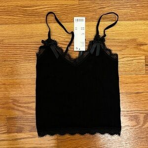 Urban outfitters Black Lace Trim Cami Top with bows